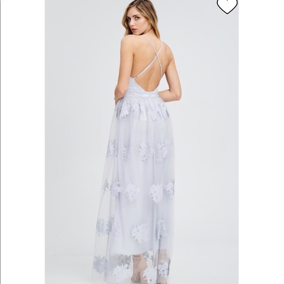 The Clothing Co Floral Blue Grey Prom Dress LD2267 - Picture 4 of 7